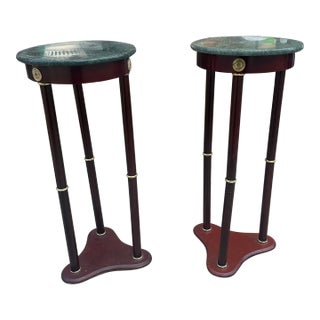1970s Pair of Green Marble Top Side Table With Wooden Base For Sale