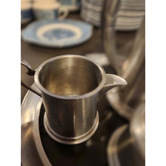 An elegant vintage 4-piece English Pewter coffee service ensemble by Leonard, handcrafted in Sheffield, England, circa...