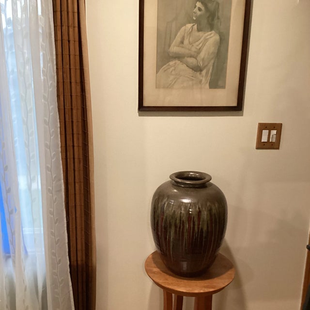 Late 20th Century Vintage Exta Large Stoneware Iridescent Colors Drip Glaze Pottery Vase For Sale - Image 5 of 13