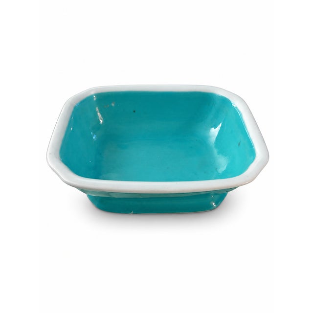 Charming blue glazed ceramic dish with a pedestal base. Perfect as an oversized soap dish, trinket holder, or small...