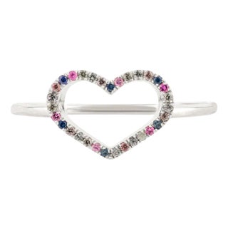 Multi Sapphire Heart Shape Promise Ring Size 6 For Sale