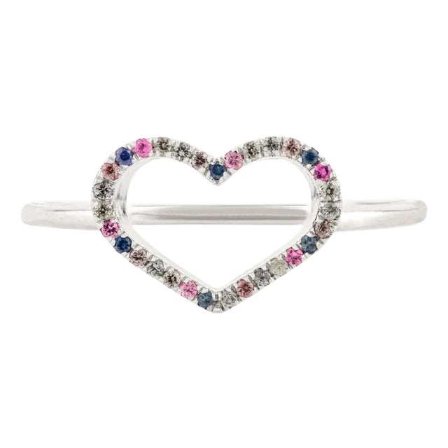 Multi Sapphire Heart Shape Promise Ring Size 6 For Sale