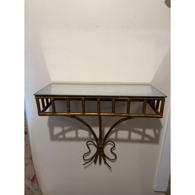 Gilt Iron Faux Bamboo Wall Shelf / Console For Sale - Image 4 of 12