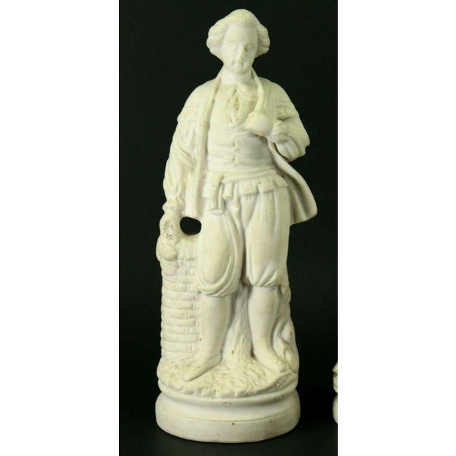 19th Century Couple of Musicians Flute & Mandolin Bisque Figurines- a Pair For Sale In Houston - Image 6 of 13