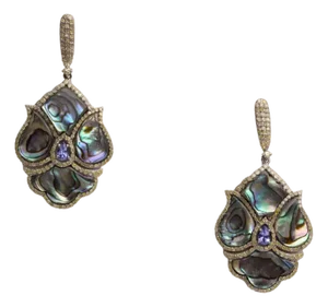 Abalone Shell, Diamonds and Tanzanite Dangle Earrings Offered by the Lockhart Collection