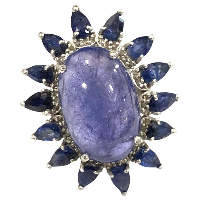 Bochic "Capri" Natural Tanzanite & Diamonds Vintage Retro Ring Set In 18K & Silver For Sale - Image 15 of 18