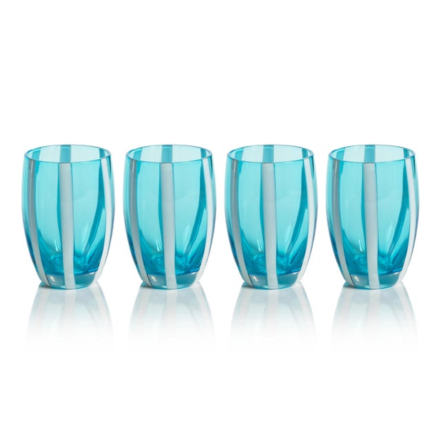 Pesaro Stripe Glasses - Aqua Blue, Set of 4 For Sale - Image 4 of 4
