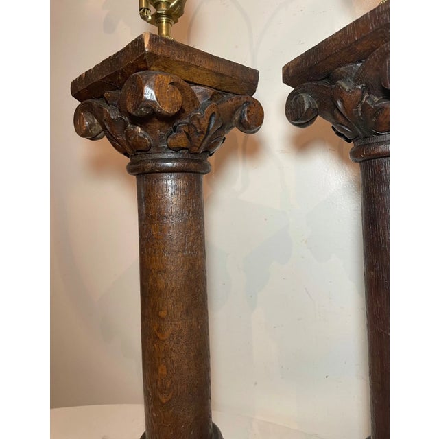 Pair of Antique 1800's Carved Wood Figural Sculpture Architectural Salvage Lamps For Sale - Image 11 of 12