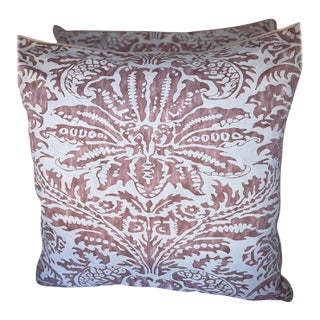 Custom Pink & White Glicine Fortuny Patterned Textile Pillow For Sale