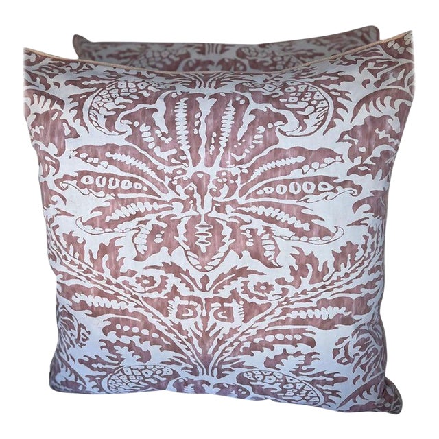 Custom Pink & White Glicine Fortuny Patterned Textile Pillow For Sale