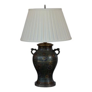 1920s Champlevé Enamel Lamp With Floral Motifs For Sale