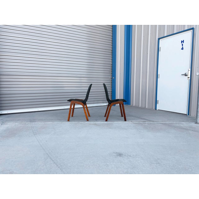 1970s Mid-Century Walnut & Black Vinyl Dining Chairs Attributed to Chet Beardsley For Sale - Image 9 of 15