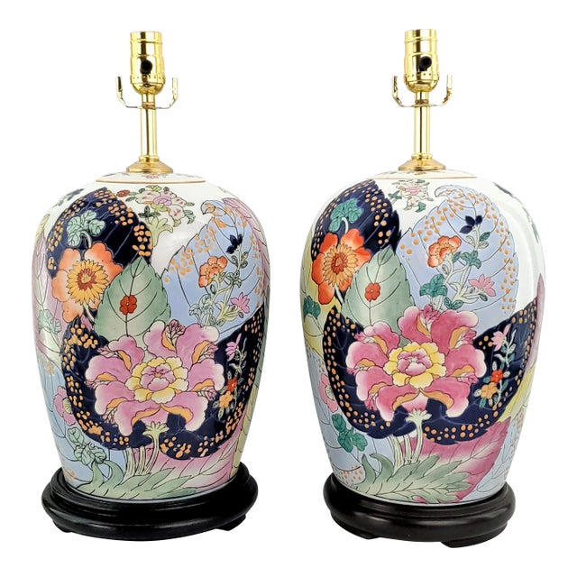 Lamps Ginger Jar Chinese Tobacco Leaf Pair For Sale