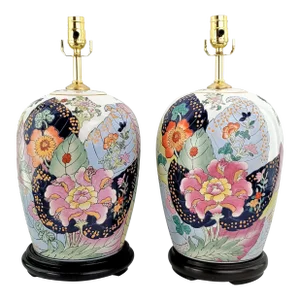 Lamps Ginger Jar Chinese Tobacco Leaf Pair