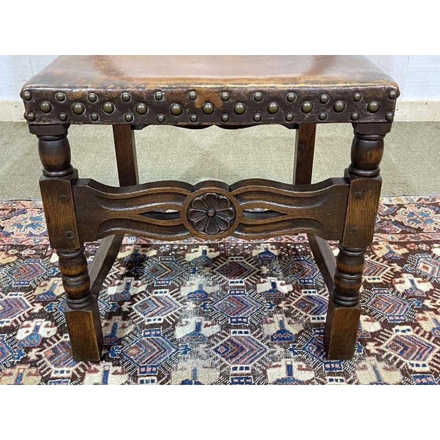 High-Backed Chair in Oak and Leather, Early 20th Century For Sale - Image 13 of 14