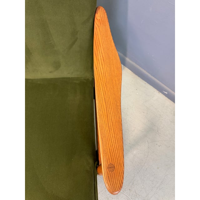 Heywood-Wakefield High-Back Lounge Chair, Sculpted Oak Frame, Olive Fabric 1960s For Sale - Image 10 of 10