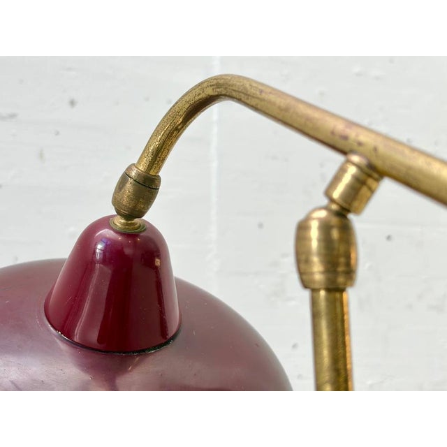 Table Lamp with Brass Arm and Lacquered Metal Shade, Italy, 1950s For Sale - Image 12 of 17