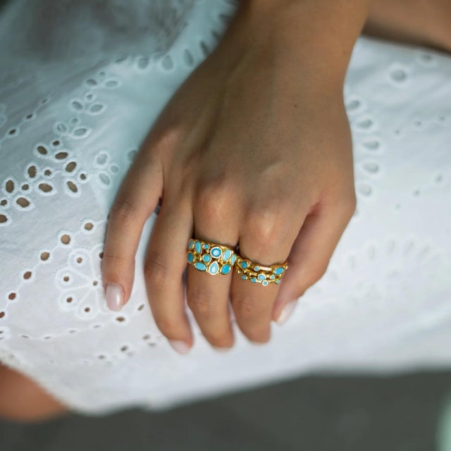Mystic Waves Turquoise Gold Adjustable Ring, Size 8 For Sale - Image 9 of 11