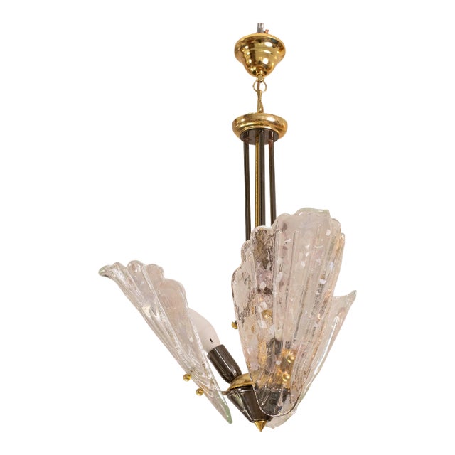 1970s Murano Chandelier With 3 Leaves Iridescent in Murano Glass For Sale
