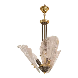 1970s Murano Chandelier With 3 Leaves Iridescent in Murano Glass