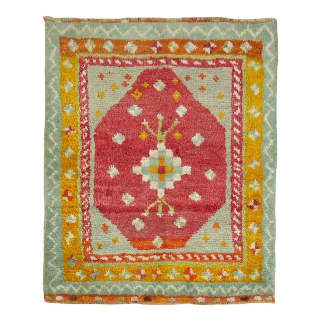 Early 20th Century Vivacious Turkish Tulu Square Scatter Size Rug For Sale
