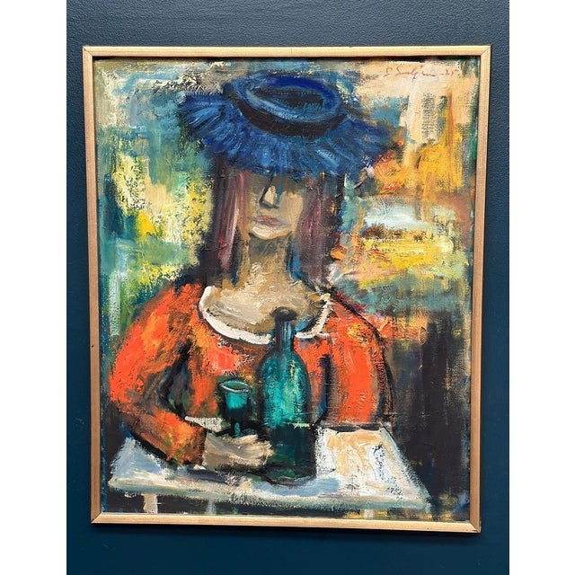 Original Swedish Oil on Canvas – “The Woman with the Wine Bottle” by Sven Lundgren, Höganäs – Signed – Vintage & Framed –...