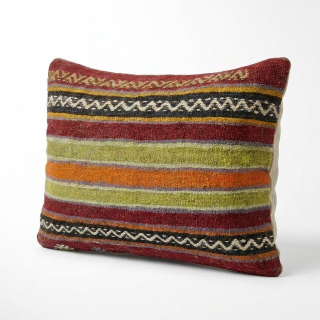 Mid-Century Modern Turkish Kilim Lumbar Pillow Cover 15'' X 23'' For Sale - Image 3 of 4