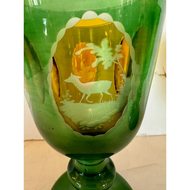 Late 19th Century Antique Czech Bohemain Overlay Glass Goblets -A Pair For Sale - Image 5 of 11