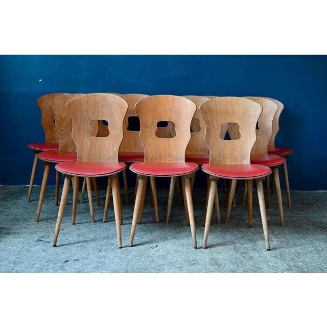 Vintage Retro Gentiane Bistro Chairs with Tapered Legs and Red Faux Leather from Baumann, 1960s, Set of 4 For Sale - Image 11 of 18