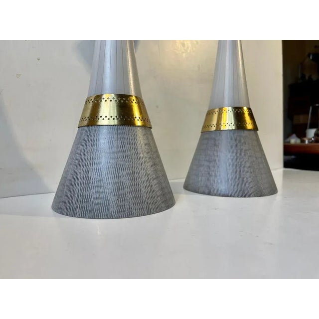 Mid-Century Modern Italian Glass and Brass Pendant Lights from Stilnovo, 1950s, Set of 2 For Sale - Image 6 of 12