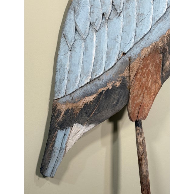 Monumental Folk Art Hand Carved & Painted Wood Blue Heron Garden Sculpture For Sale - Image 11 of 12