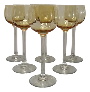 Amber Crystal Wine Glasses, 1950s, Set of 6