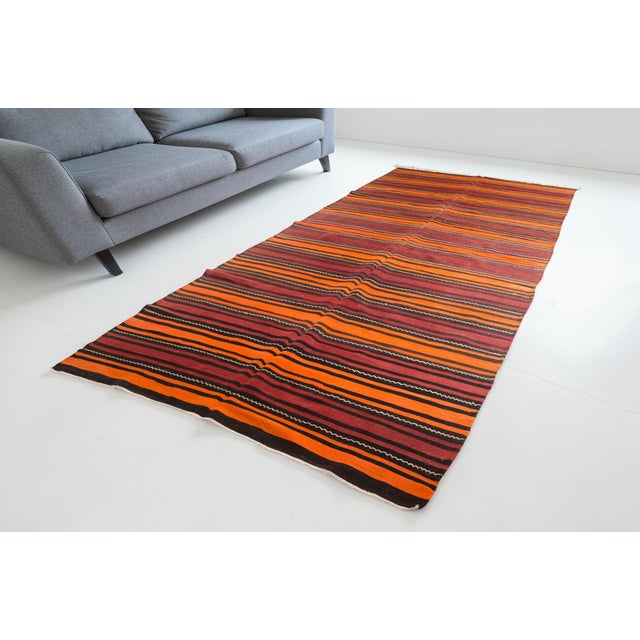 1960s Mid 20th Century Bold Orange & Madder Red Flatweave Rug For Sale - Image 5 of 14
