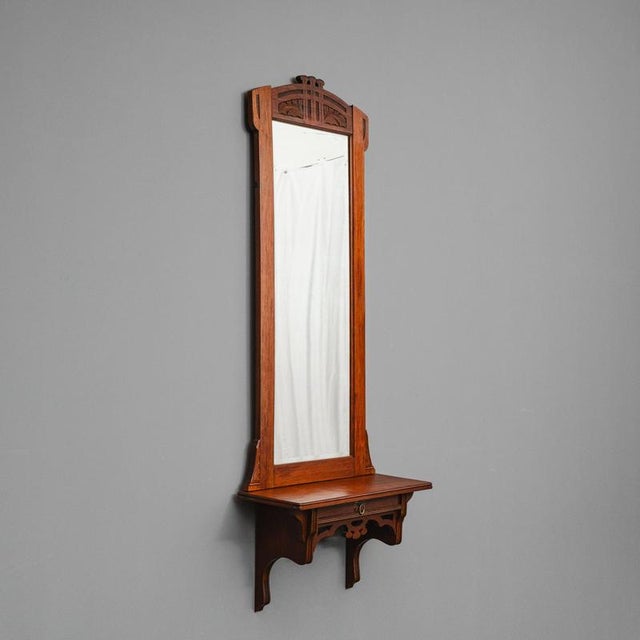 Art Nouveau Wall Mirror with Console in Walnut, Early 20th Century For Sale - Image 16 of 16