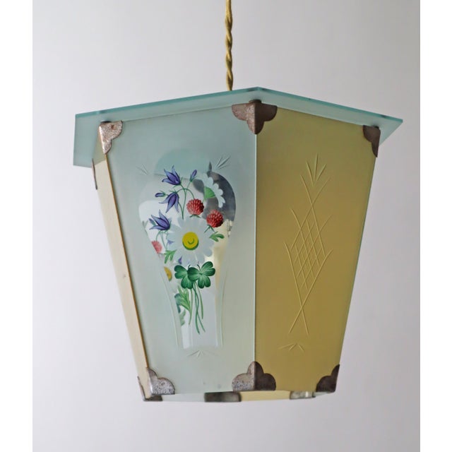 Art Deco Lantern Lamp with Hand-Painted Spring Flowers, Germany, 1920s For Sale - Image 6 of 12