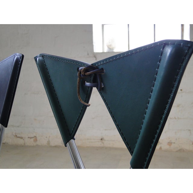 Blue Italian Butterfly Chair with Chromed Steel Tubing and Leather by Arrben, 1980s, Set of 2 For Sale - Image 8 of 18