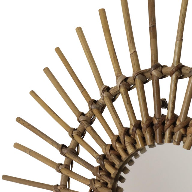 Mid-Century Rattan and Bamboo Sunburst Mirror, France, 1960s For Sale - Image 10 of 12
