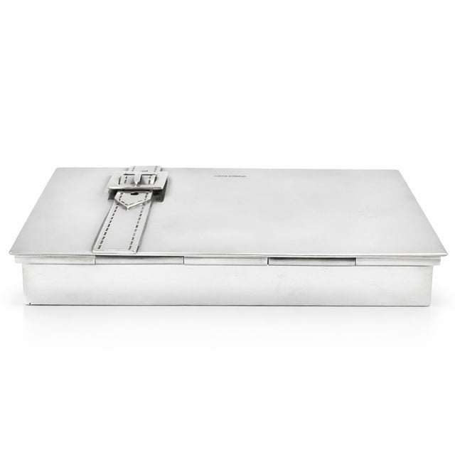 Wood Mid 20th Century Vintage Hermes Paris Silver Plate Buckle Hinged Jewelry Box For Sale - Image 7 of 12