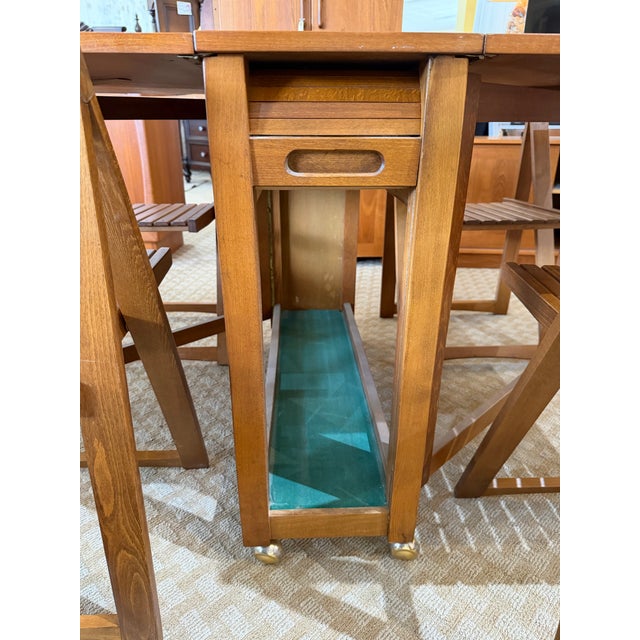 1960s Romanian Mid-Century Modern Hideaway Drop Leaf Dining Set With 4 Chairs - 5 PCS For Sale In West Palm - Image 6 of 8