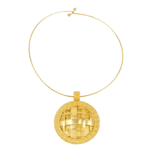Guy Laroche Gilt Metal Collar Necklace with Geometric Medallion
