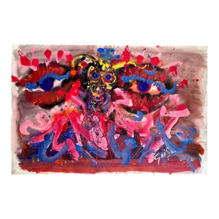 Hendrik Grise Signed Vintage Abstract Mixed Media Painting For Sale
