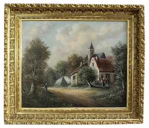 Jean Emile Vallet, Countryside Village, 19th-Century, Oil on Canvas, Framed