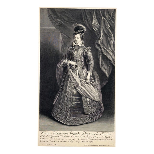 Gérard Edelinck, Joan of Austria, 1707, Copperplate Engraving For Sale