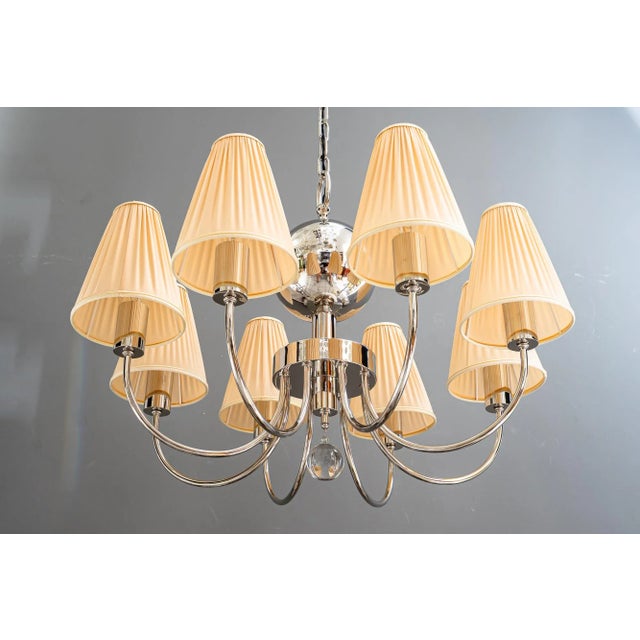Art Deco Nickel-Plated Chandelier with Fabric Shades, Vienna, 1920s For Sale - Image 17 of 18