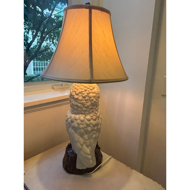 White Vintage Majolica Owl Lamp Made in Italy by Mottahedeh Including Shade For Sale - Image 8 of 13