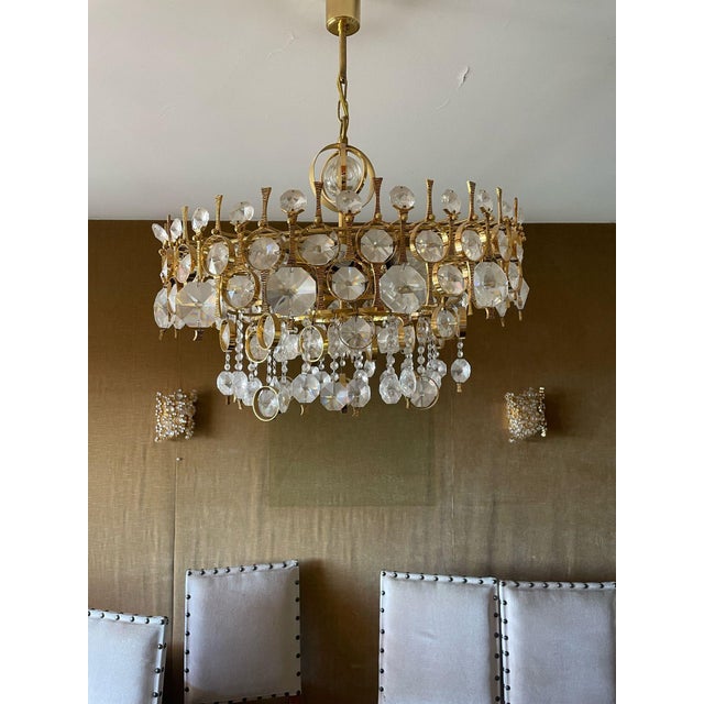 Large Chandelier in Gilded Brass and Crystal from Palwa, Germany, 1970 For Sale - Image 10 of 10