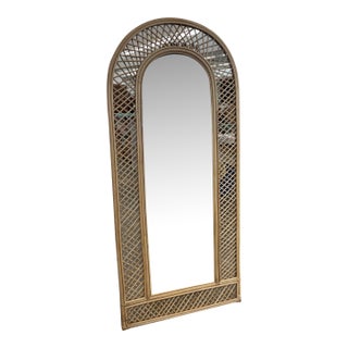 Large Vintage Arched Bamboo Floor Mirror For Sale