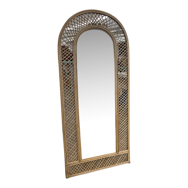 Large Vintage Arched Bamboo Floor Mirror For Sale