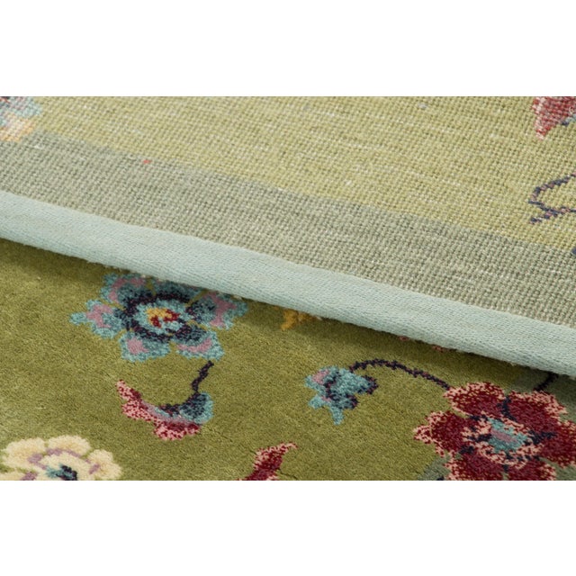 Contemporary Chinese Deco Style Olive Green Floral Wool Rug by Rug & Kilim For Sale In New York - Image 6 of 8
