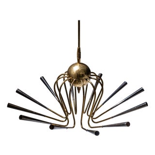 Sputnik Brass Chandelier, Italy, Mid-20th Century For Sale